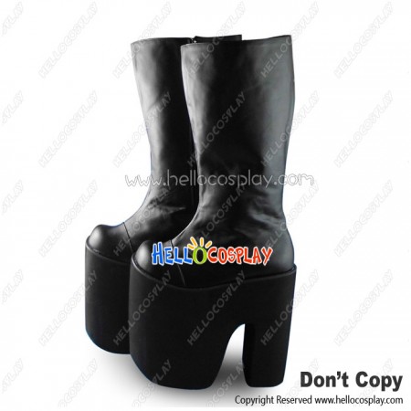 Punk Lolita Long Boots Black Chunky Zipper Stage High Platform Heel