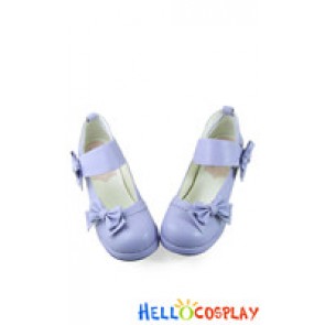 Matt Purple Bows Instep Strap Chunky Princess Lolita Shoes