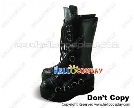 Black Instep Laces Buckles Platform Punk Lolita Boots