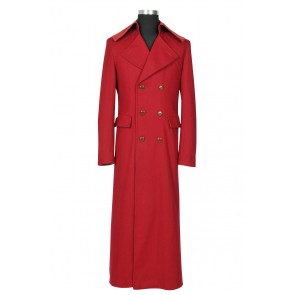 Doctor 4th Fourth Dr Tom Baker Cosplay Costume Red Long Trench Coat