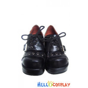 Matte Black Metal Hole Platform Punk Lolita Shoes