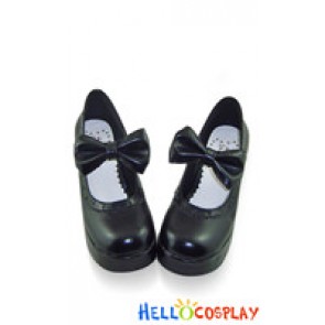 Black IW Charlotte Bow Chunky Sweet Lolita Shoes