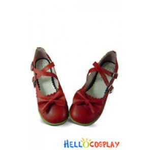 Wine Red Single Bow Crossing Straps Flat Sweet Lolita Shoes