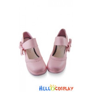 Pink Chunky Round Bow Punk Princess Lolita Shoes