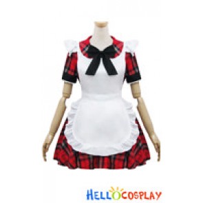 Angel Feather Cosplay Lolita Red Lattice Maid Dress