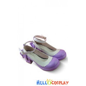 Purple Back Bow White Ruffle Strap Chunky Princess Lolita Shoes