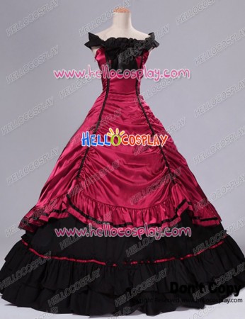 Southern Belle Civil War Ball Gown Formal Reenactment Stage Red Lolita Dress Costume