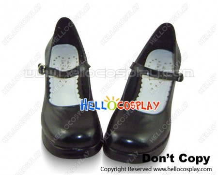 Black Plain Single Strap Chunky Princess Lolita Shoes