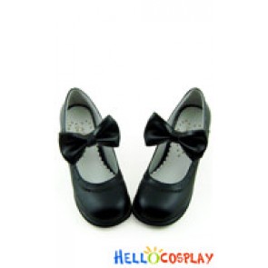 Black IW Charlotte Bow Strap Chunky Sweet Lolita Shoes