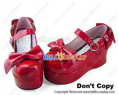 Mirror Red Round Buckle Platform Sweet Lolita Shoes