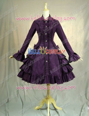 Victorian Lolita Reenactment Stage Steampunk Coat Gothic Lolita Dress Purple