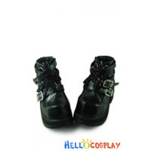 Matte Black Diamond Chunky Punk Lolita Ankle Boots
