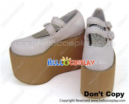 White Double Ruffle Straps Platform Princess Lolita Shoes