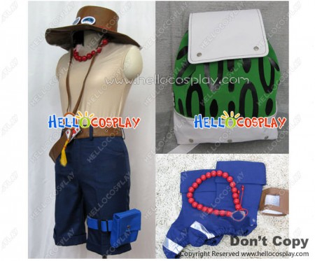 One Piece Cosplay Portgas D Ace Costume Green Bag Full Set