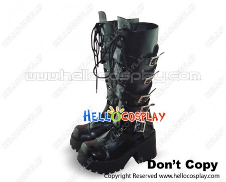 Black Straps Shoelace Lace Up Chunky Punk Lolita Boots