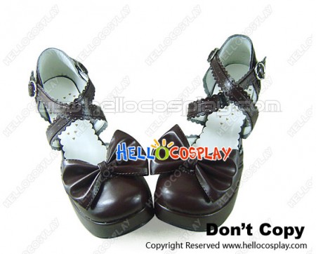 Matt Brown Double Ankle Straps Ruffle Chunky Sweet Lolita Shoes