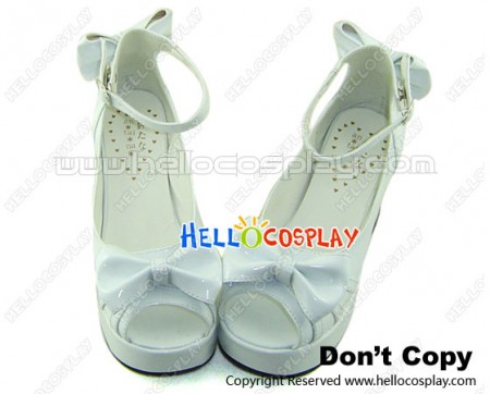 Mirror White Chunky Bows Ruffle Princess Lolita Shoes