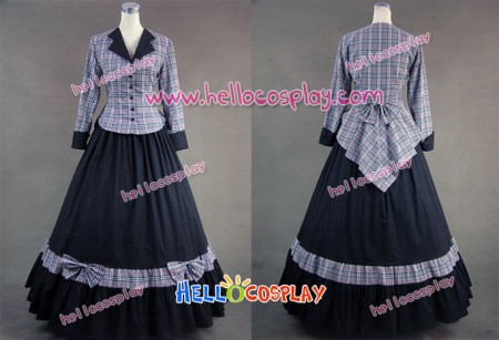Civil War Victorian Tartan Evening Gown Stripe Dress