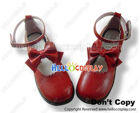 Wine Red Bow Ruffle Flat Princess Lolita Shoes