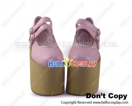 Pink Double Ruffle Straps Platform Princess Lolita Shoes