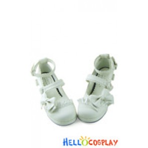 Sweet White PU Leather Ankle Strap Bow Lolita Princess Shoes