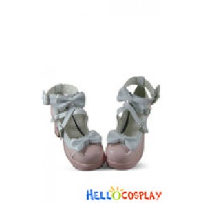 Pink And White Bow Lace Crisscross Ankle Straps PU Lolita Shoes