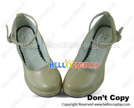 Beige Ankle Strap Chunky Princess Lolita Shoes