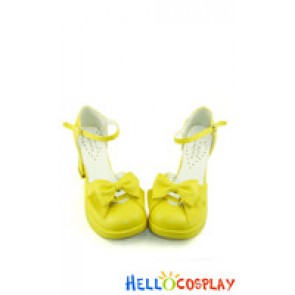 Creamy Yellow Bow Chunky Princess Lolita Shoes