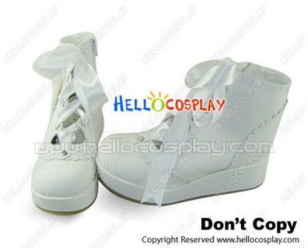 White Satin Lace Ruffle Platform Princess Lolita Short Boots