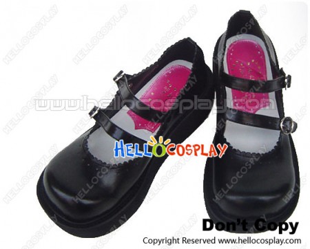 Black Pop Double Straps Platform Punk Lolita Shoes