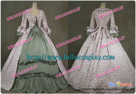 Renaissance Gothic Lolita Reenactment Ball Gown Floral Print Cot