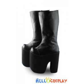 Punk Lolita Long Boots Black Chunky Zipper Stage High Platform Heel