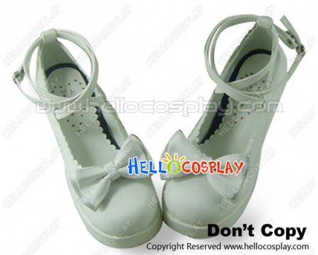 White Ankle Crossing Straps Scalloped Bow Lolita Shoes