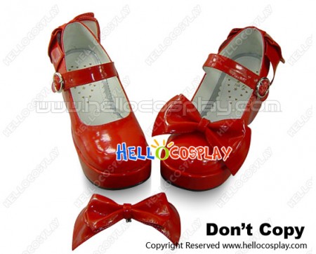 Mirror Red Detachable Bow Platform Sweet Lolita Shoes