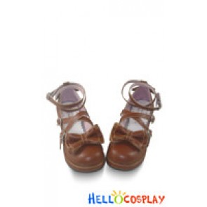 Light Brown Bow Many Straps Chunky Princess Lolita Shoes