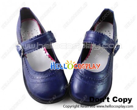Princess Lolita Shoes Flat Ultramarine Dark Blue Lace Single Strap Buckle