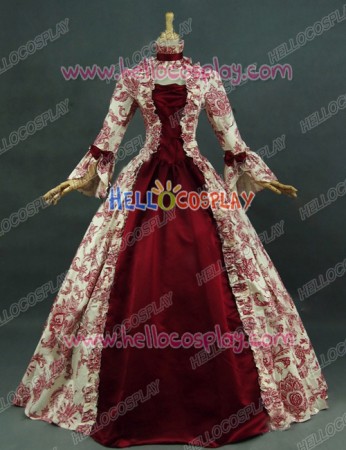 Victorian Lolita Reenactment Stage Antique Gothic Lolita Dress Red Floral