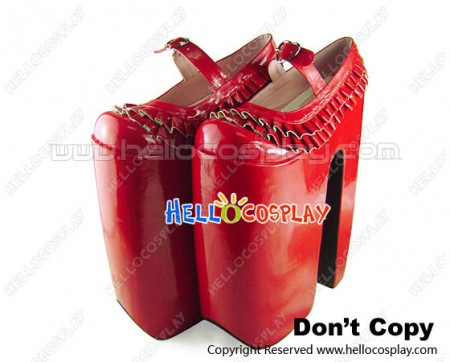 Mirror Red Ruffle Buckles Strap Chunky Punk Lolita Shoes