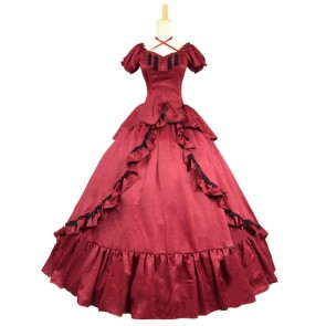 Victorian Southern Belle Ball Gown Reenactment Halloween Red Lolita Dress Costume