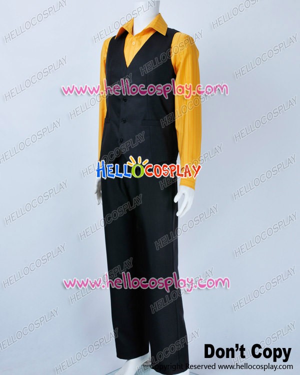 One Piece Sanji Cosplay Black Vest Stripes Orange Shirt Costume Outfit Clothing