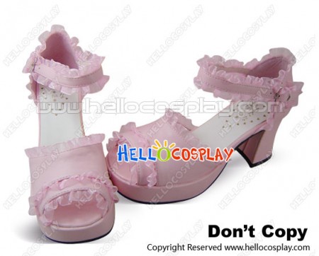 Pink ViVi Satin Ruffle Chunky Princess Lolita Shoes
