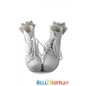 Lolita Shoes White Super Cute Heart Shaped Lace Bow Sweet Short Boots