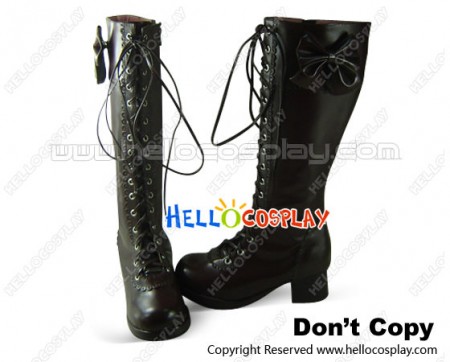 Deep Brown Bows Lace Up Ruffle Chunky Princess Lolita Boots