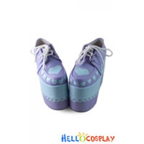 Punk Lolita Shoes Purple Blue Heart Shaped Lace High Platform
