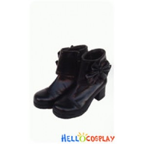 Black Ruffle Bow Chunky Sweet Lolita Short Boots