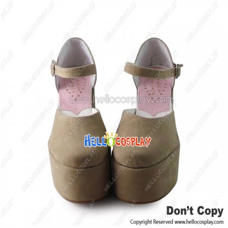 Punk Lolita Shoes Beige Ankle Strap Wedge Heel Hollow Sandals