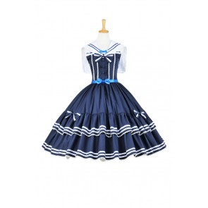 Lolita Dress Sweet Lolita Gothic Punk Jumper Skirt Navy Blue Sailor Cosplay Costume