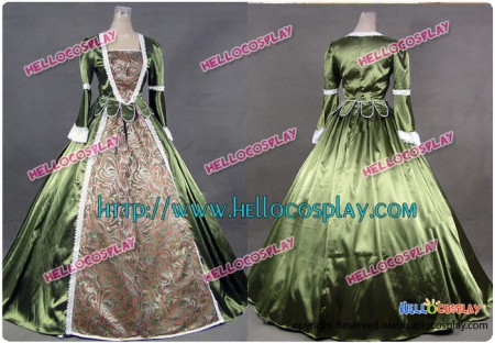 Renaissance Colonial Gothic Ball Gown Prom Brocade Satin Dress