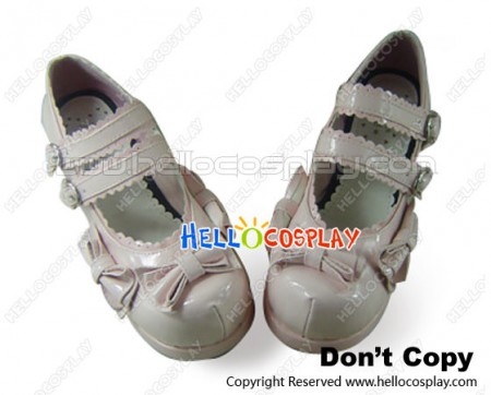 Mirror Pink Bow Double Ruffle Strap Chunky Princess Lolita Shoes