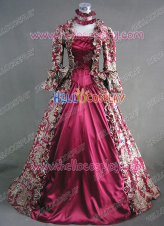 Victorian Lolita Reenactment Stage Antique Gothic Lolita Dress Wine Floral